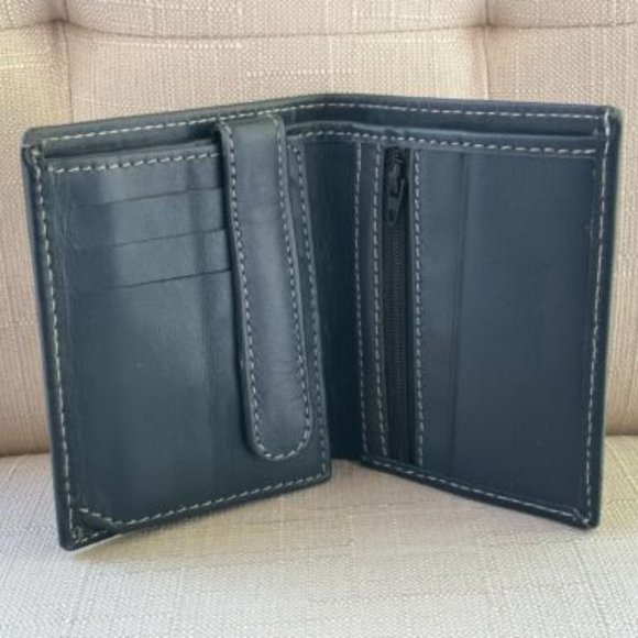 Men Card Holder Navy Blue Genuine Leather Billfold Handmade Bifold Wallet